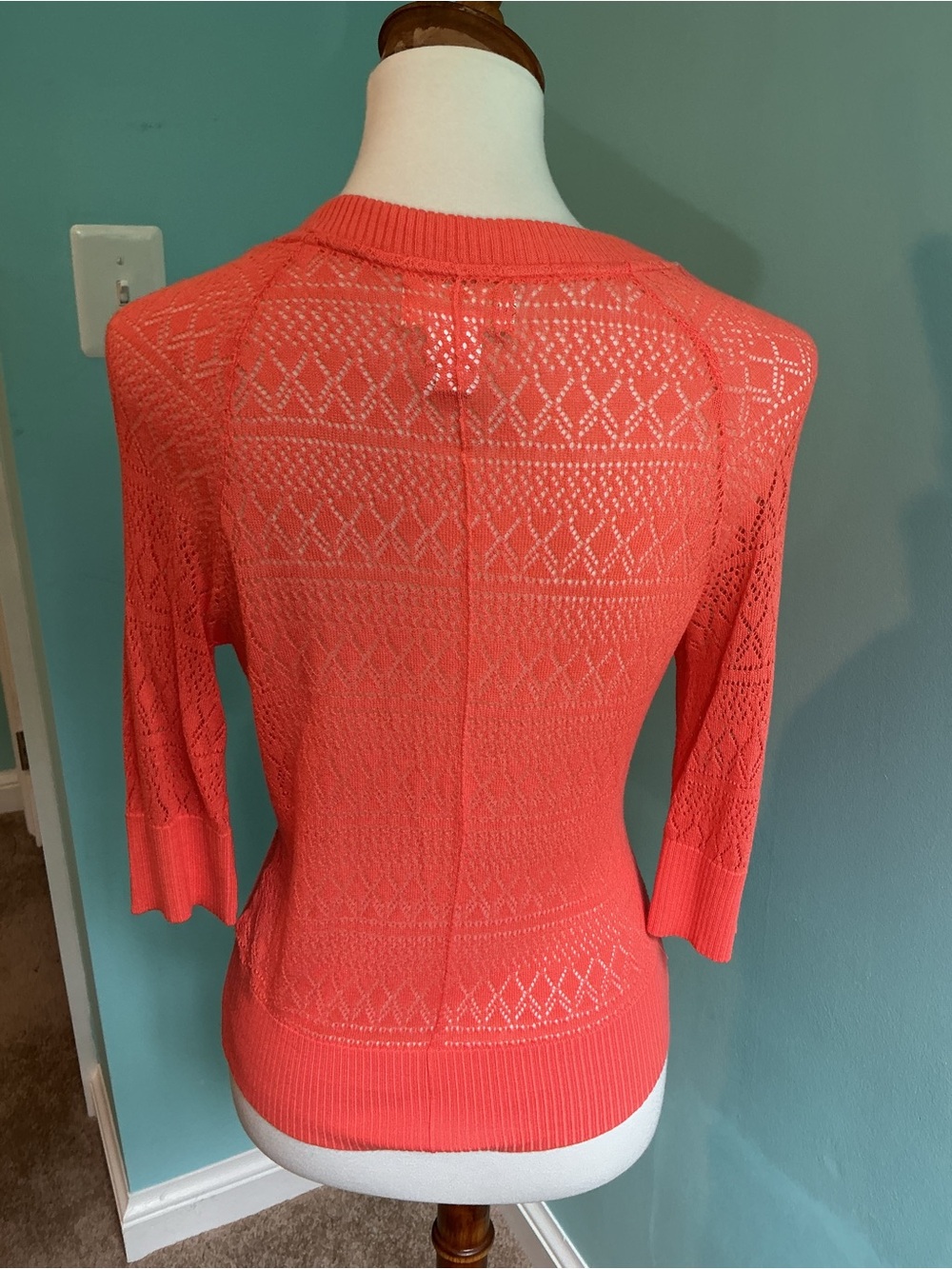 SO Coral Pointelle Knit Crewneck Sweater